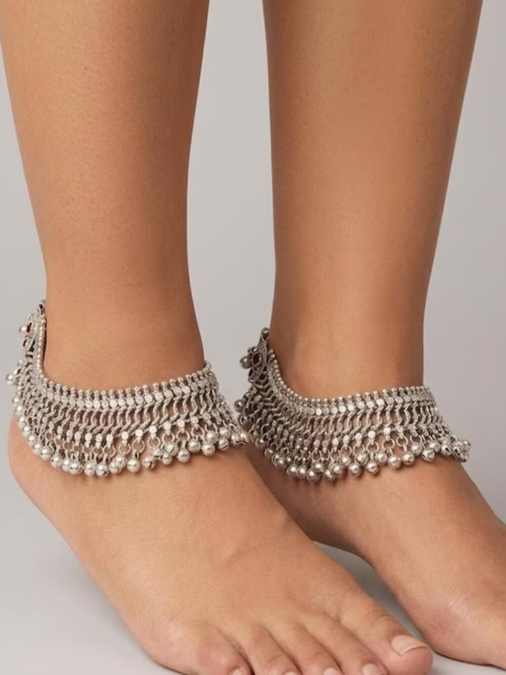 Silver Kuchi Afghan Anklets with Bells: Handmade Tribal Jewelry